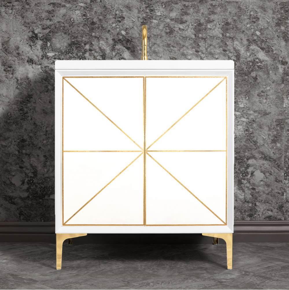 Divergence 30'' Wide White Vanity with Hand Applied Metal Leaf and Polished Brass Hardwa