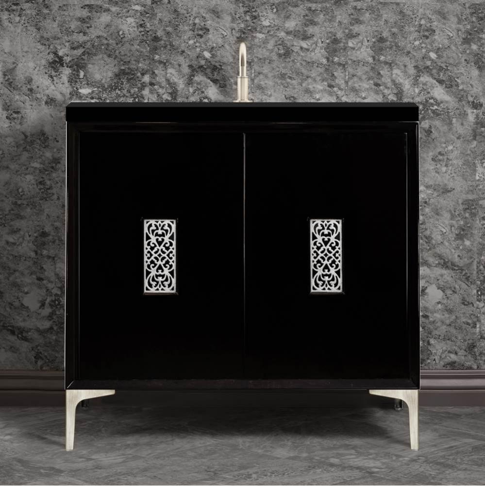 Frame 36'' Wide Black Vanity with Satin Nickel Filigree Grate and Legs, 36'' x