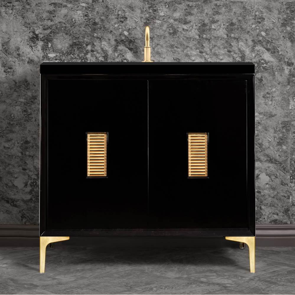 Frame 36'' Wide Black Vanity with Satin Brass Louver Grate and Legs, 36'' x 22