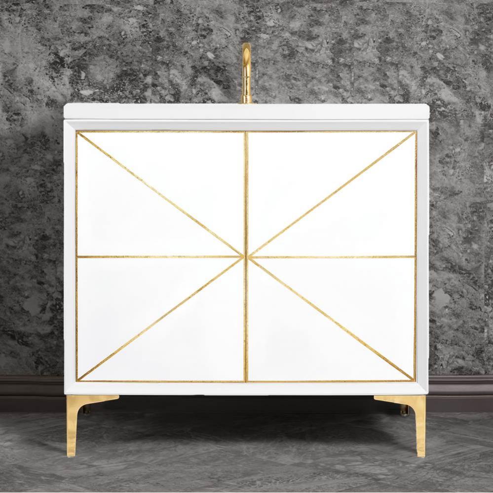 Divergence 36'' Wide White Vanity with Hand Applied Metal Leaf and Polished Brass Hardwa