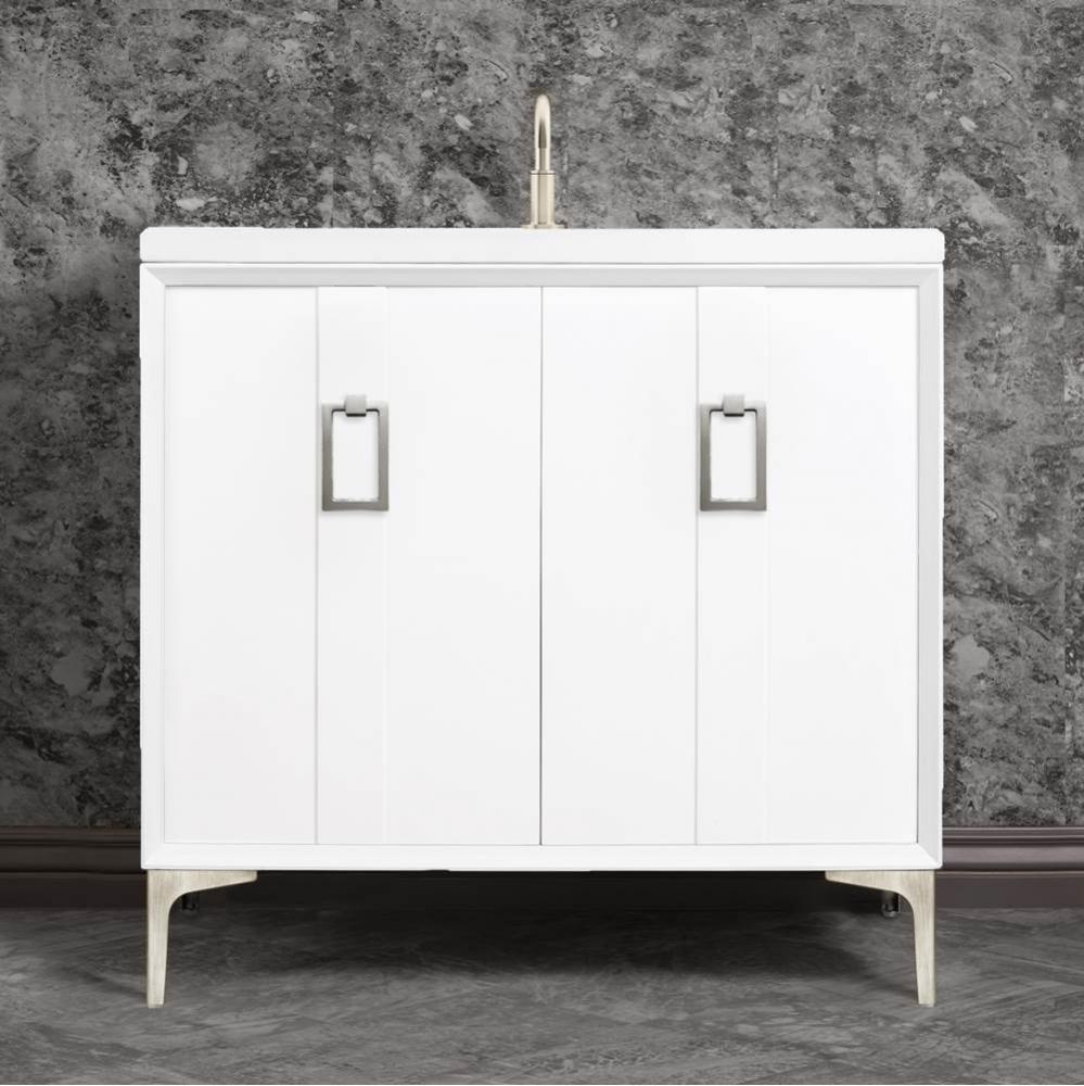 Tuxedo 36'' Wide White Vanity with Satin Nickel Coach Pull and Hardware