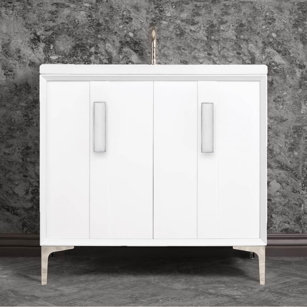 TUXEDO with 8'' Artisan Glass Prism Hardware 36'' Wide Vanity, White, Polished