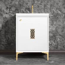 Linkasink VAN24W-012-SB - FRAME with Filigree Grate 24'' Wide Vanity, White, Satin Brass Hardware, 24''