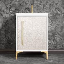 Linkasink VAN24W-017SB-05 - MOTHER OF PEARL with 18'' Artisan Glass Prism Hardware 24'' Wide Vanity, White