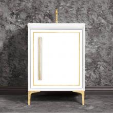 Linkasink VAN24W-025SB-05 - LINEA with 18'' Artisan Glass Prism Hardware 24'' Wide Vanity, White, Satin Br