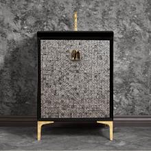 Linkasink VAN24B-015PB-06 - MOTHER OF PEARL with 3'' Artisan Glass Prism Hardware 24'' Wide Vanity, Black,