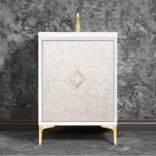 Linkasink VAN24W-004SB - Mother of Pearl 24'' Wide White Vanity with Satin Brass Arabesque Pull and Hardware, 24&