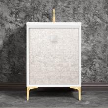 Linkasink VAN24W-015SB-01 - MOTHER OF PEARL with 3'' Artisan Glass Prism Hardware 24'' Wide Vanity, White,