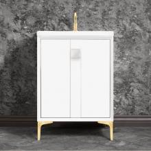 Linkasink VAN24W-019SB-01 - TUXEDO with 3'' Artisan Glass Prism Hardware 24'' Wide Vanity, White, Satin Br