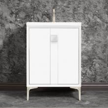 Linkasink VAN24W-019SN-01 - TUXEDO with 3'' Artisan Glass Prism Hardware 24'' Wide Vanity, White, Satin Ni