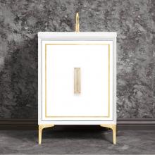 Linkasink VAN24W-024SB-BRS - LINEA with 8'' Artisan Glass Prism Hardware 24'' Wide Vanity, White, Satin Bra