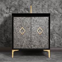 Linkasink VAN30B-006SB - Mother of Pearl 30'' Wide Black Vanity with Satin Brass Arabesque Pull and Hardware, 30&