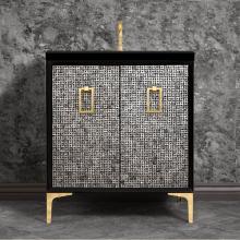 Linkasink VAN30B-007PB - Mother of Pearl 30'' Wide Black Vanity with Polished Brass Coach Pull and Hardware, 30&a