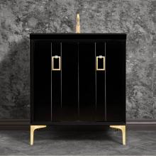 Linkasink VAN30B-008SB - Tuxedo 30'' Wide Black Vanity with Satin Brass Coach Pull and Hardware, 30'' x