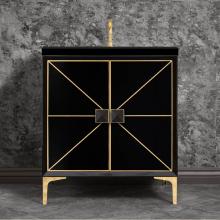 Linkasink VAN30B-014PB - DIVERGENCE with Artisan Glass Hardware 30'' Wide Vanity, Black, Polished Brass Hardware,