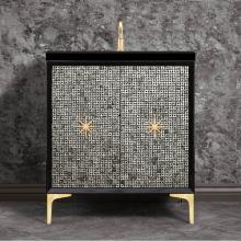 Linkasink VAN30B-028SB - Mother of Pearl with 3'' Satin Brass Star Hardware, 30'' Wide Vanity, Black, 3