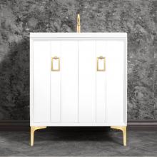 Linkasink VAN30W-008SB - Tuxedo 30'' Wide White Vanity with Satin Brass Coach Pull and Hardware