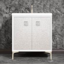 Linkasink VAN30W-015SN-SLV - MOTHER OF PEARL with 3'' Artisan Glass Prism Hardware 30'' Wide Vanity, White,