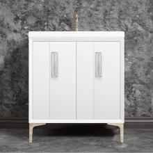 Linkasink VAN30W-020PN-SLV - TUXEDO with 8'' Artisan Glass Prism Hardware 30'' Wide Vanity, White, Polished