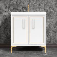 Linkasink VAN30W-024PB-01 - LINEA with 8'' Artisan Glass Prism Hardware 30'' Wide Vanity, White, Polished