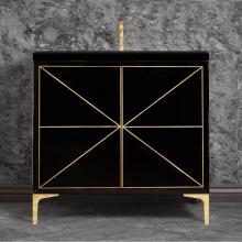 Linkasink VAN36B-002PB - Divergence 36'' Wide Black Vanity with Hand Applied Metal Leaf and Polished Brass Hardwa