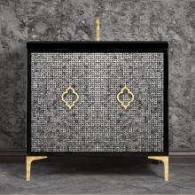 Linkasink VAN36B-006PB - Mother of Pearl 36'' Wide Black Vanity with Polished Brass Arabesque Pull and Hardware,