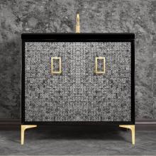 Linkasink VAN36B-007SB - Mother of Pearl 36'' Wide Black Vanity with Satin Brass Coach Pull and Hardware, 36&apos