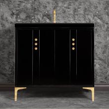 Linkasink VAN36B-009PB - Tuxedo 36'' Wide Black Vanity with Polished Brass Buttons and Hardware, 36'' x