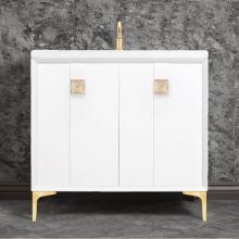 Linkasink VAN36W-019SB-BRS - TUXEDO with 3'' Artisan Glass Prism Hardware 36'' Wide Vanity, White, Satin Br