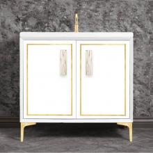 Linkasink VAN36W-024SB-05 - Linea with 8'' White Tiger Artisan Glass Prism, 36'' Wide Vanity, White, Satin