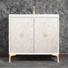 Linkasink VAN36W-028SB - Mother of Pearl with 3'' Satin Brass Star Hardware, 36'' Wide Vanity, White, 3