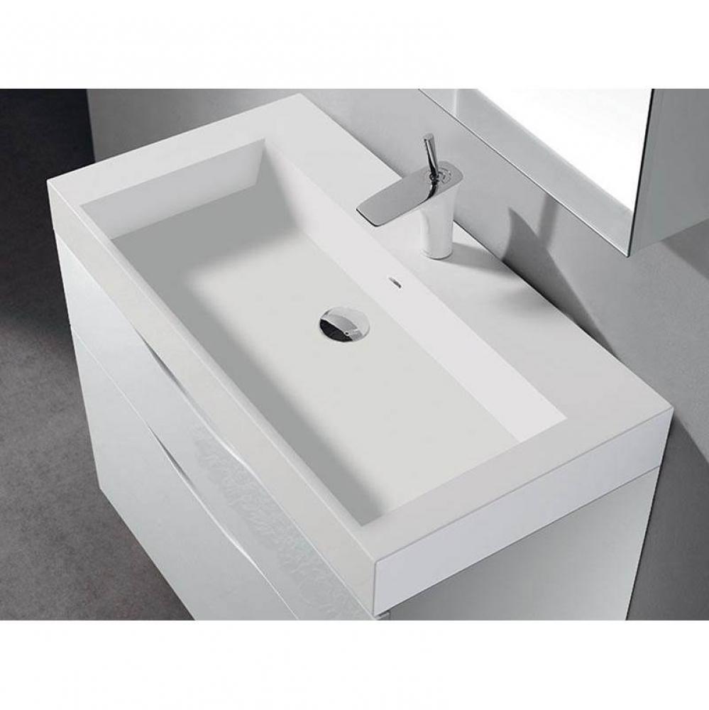 Madeli X-Stone Trough Sink, 30'' x 18'' x 4-1/2'', Glossy White, 8&a