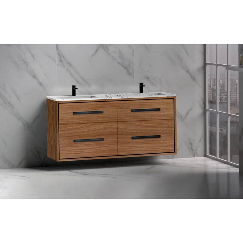 Madeli Apogee 60D'' Wall hung Vanity Cabinet in Natural Walnut/HW: Polished Chrome(PC)