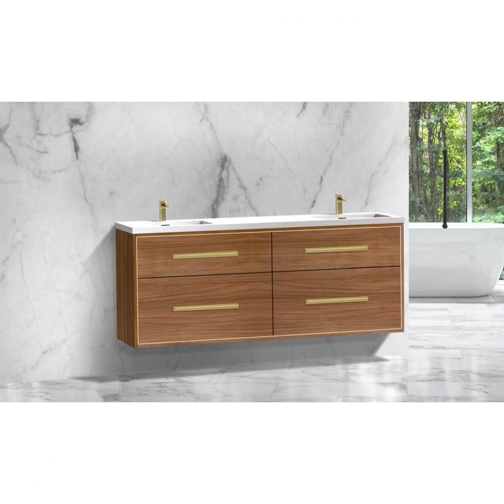 Madeli Apogee 72'' Wall hung Vanity Cabinet in Natural Walnut/HW: Brushed Nickel(BN)