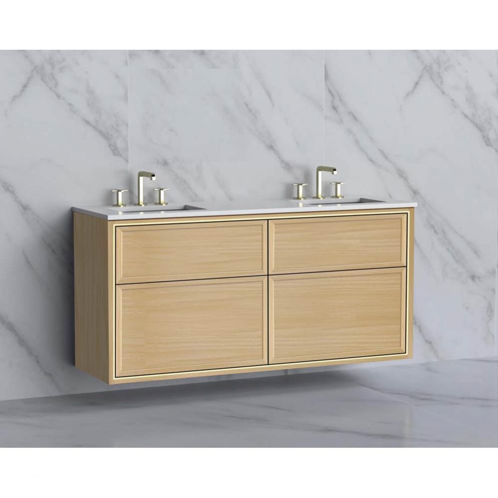 Madeli Edge 60D'' Wall hung Vanity Cabinet in Natural Oak/HW: No Handles - Inlay  Polish