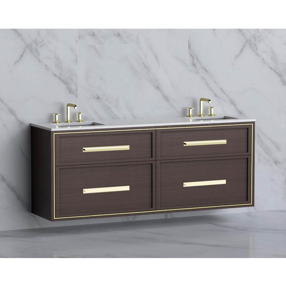 Madeli Edge 72'' Wall hung Vanity Cabinet in Walnut/HW: Handles Satin Brass(SB)