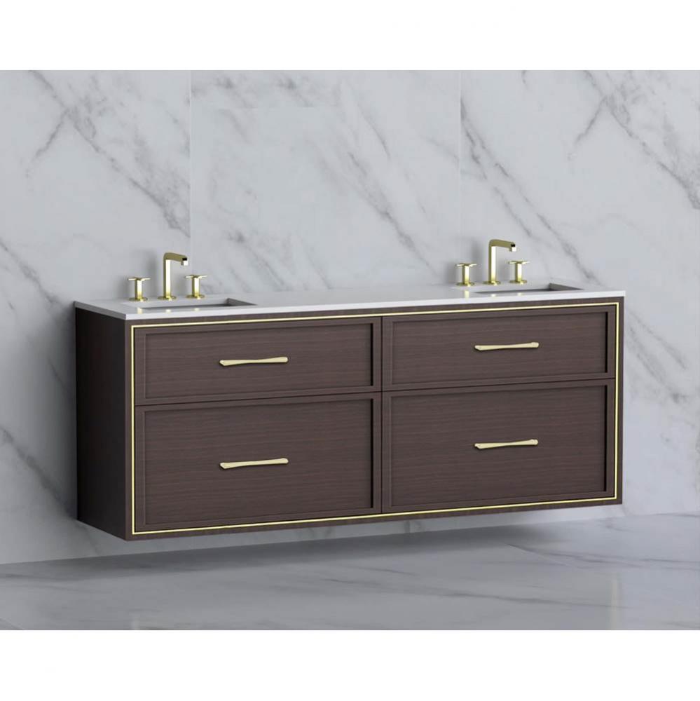 Madeli Edge 72'' Wall hung Vanity Cabinet in Walnut/HW: Handles Satin Brass(SB)