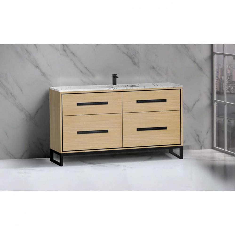 Madeli Pinnacle 60C'' Free standing Vanity Cabinet in Natural Oak/HW: Satin Brass(SB)