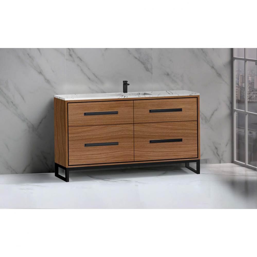 Madeli Pinnacle 60C'' Free standing Vanity Cabinet in Natural Walnut/HW: Polished Chrome