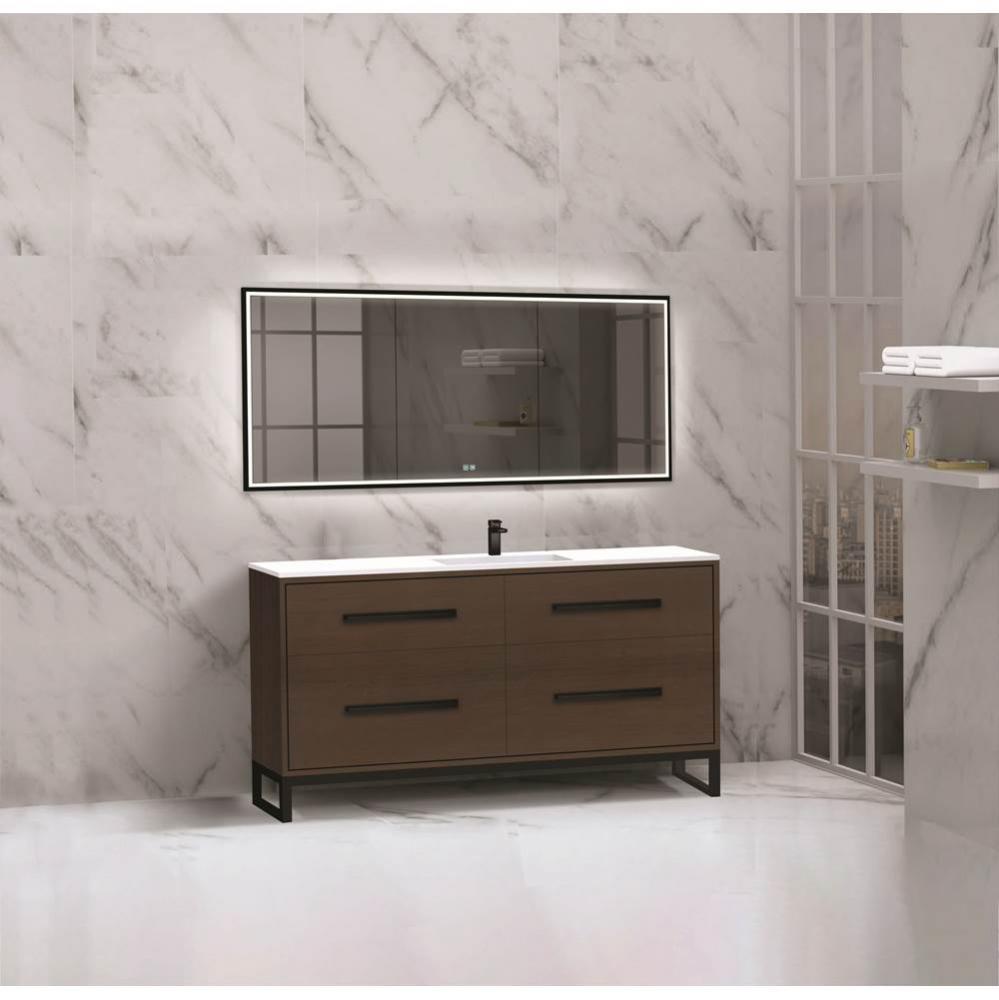 Madeli Pinnacle 60C'' Free standing Vanity Cabinet in Walnut/HW: Brushed Nickel(BN)