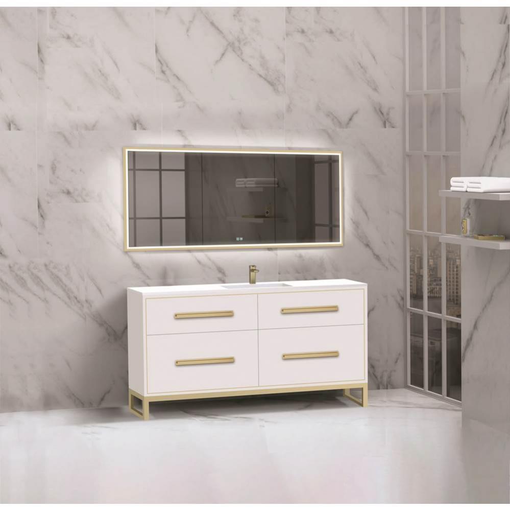 Madeli Pinnacle 60C'' Free standing Vanity Cabinet in White/HW: Polished Chrome(PC)