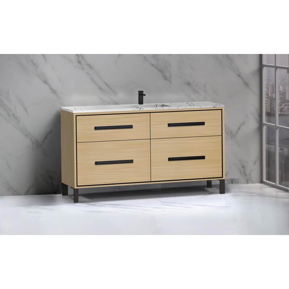 Madeli Pinnacle 60C'' Free standing Vanity Cabinet in Natural Oak/HW: Brushed Nickel(BN)