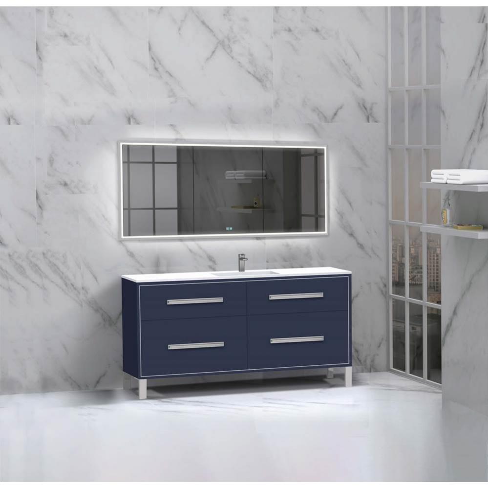 Madeli Pinnacle 60C'' Free standing Vanity Cabinet in Sapphire/HW: Polished Nickel(PN)