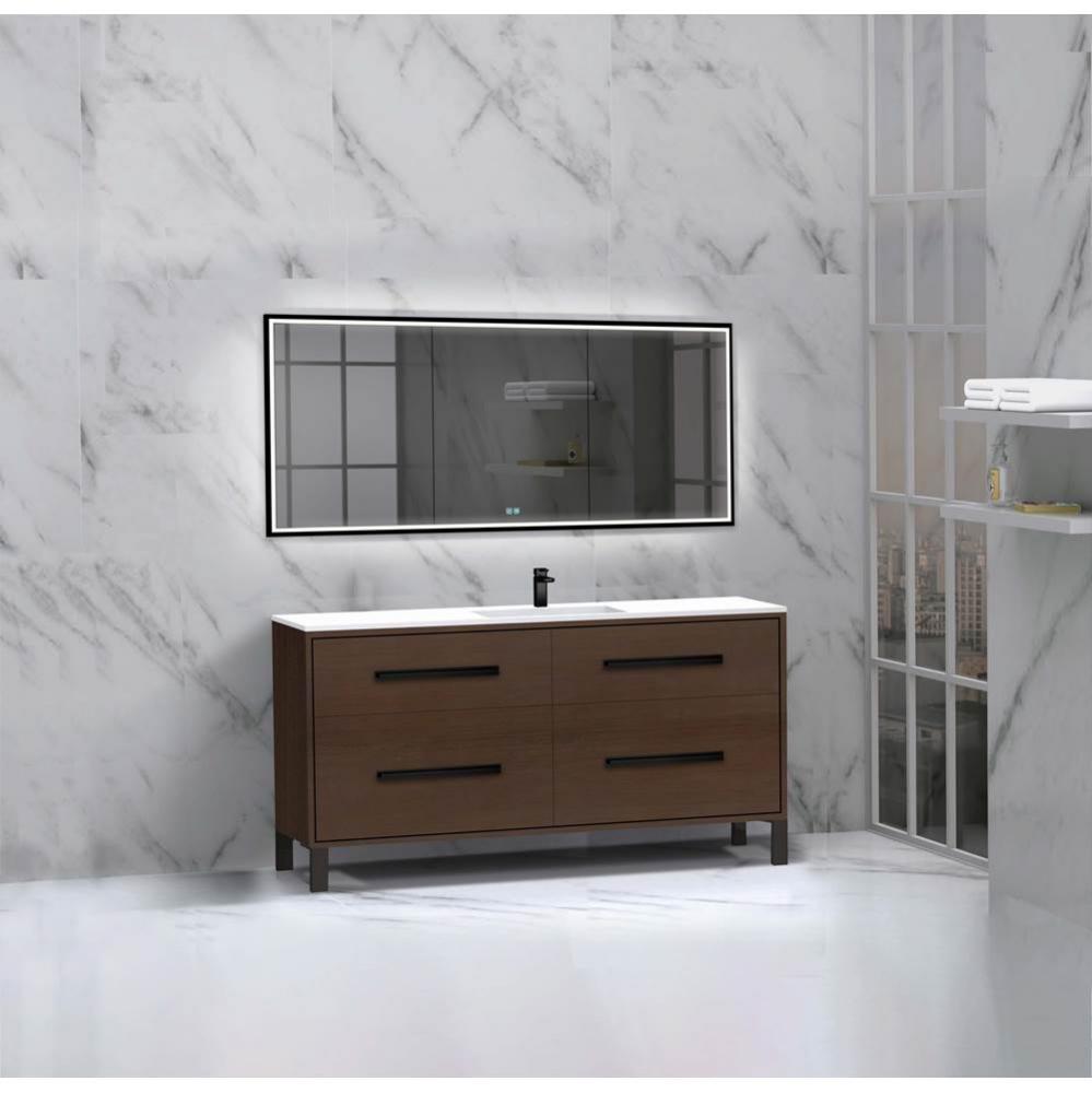 Madeli Pinnacle 60C'' Free standing Vanity Cabinet in Walnut/HW: Polished Chrome(PC)