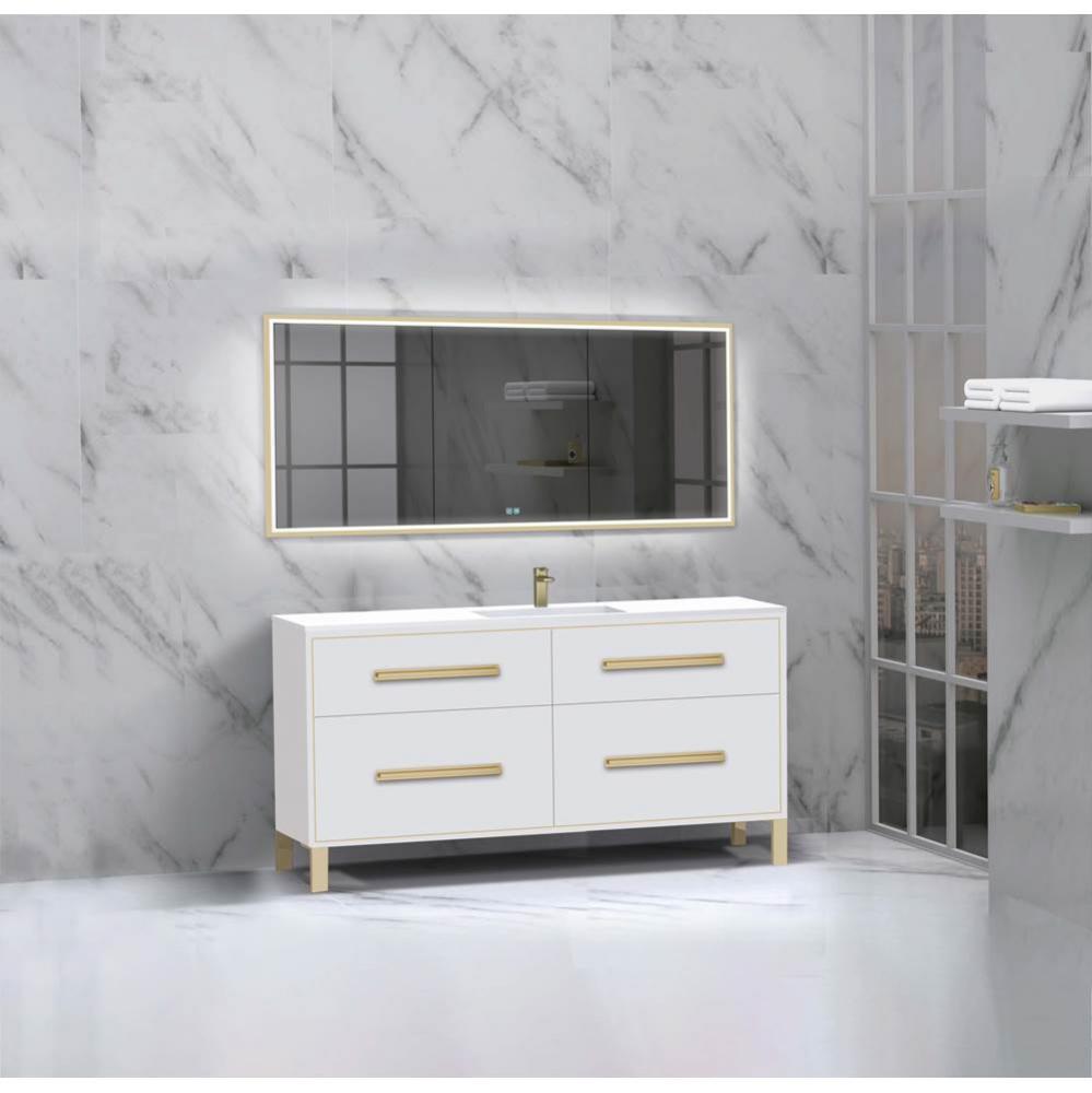 Madeli Pinnacle 60C'' Free standing Vanity Cabinet in White/HW: Matte Black(MB)