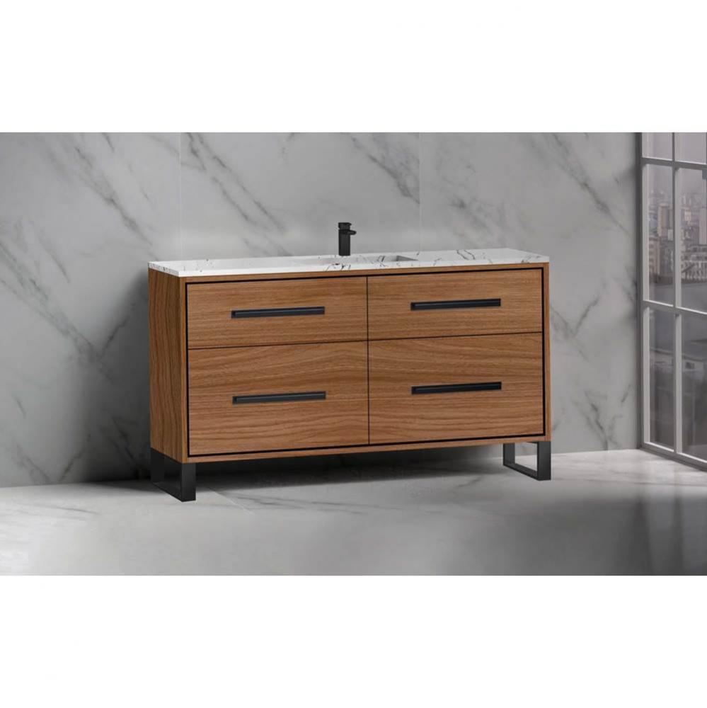 Madeli Pinnacle 60C'' Free standing Vanity Cabinet in Natural Walnut/HW: Satin Brass(SB)