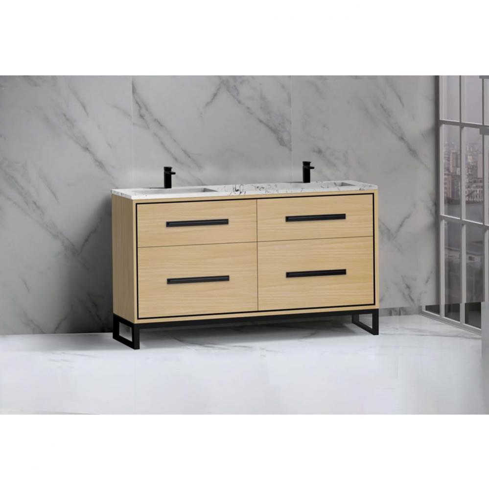 Madeli Pinnacle 60D'' Free standing Vanity Cabinet in Natural Oak/HW: Matte Black(MB)