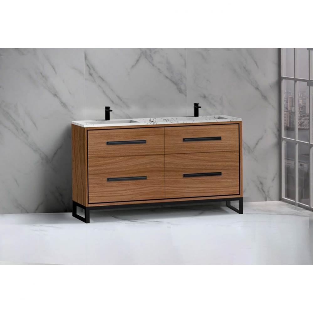 Madeli Pinnacle 60D'' Free standing Vanity Cabinet in Natural Walnut/HW: Matte Black(MB)