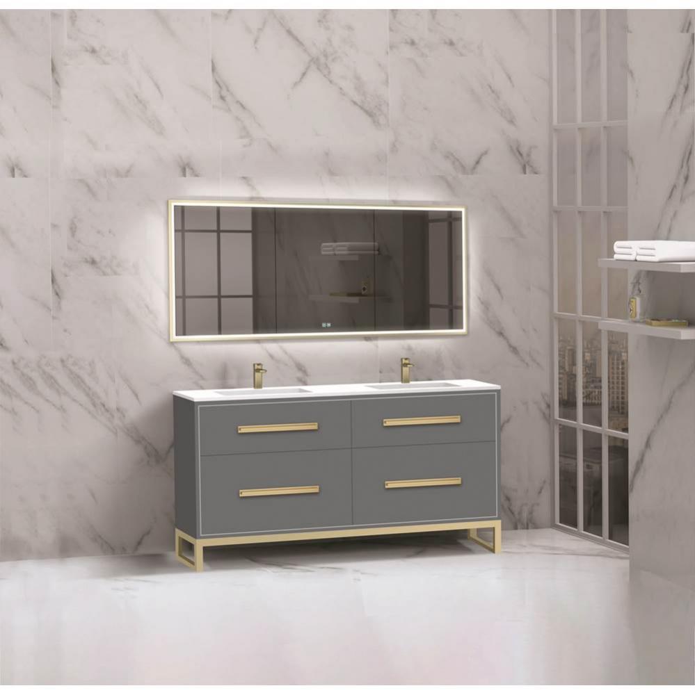 Madeli Pinnacle 60D'' Free standing Vanity Cabinet in Studio Grey/HW: Satin Brass(SB)