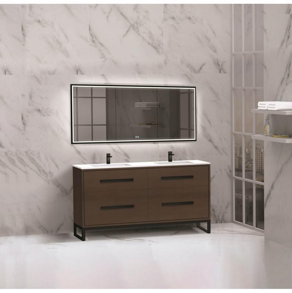 Madeli Pinnacle 60D'' Free standing Vanity Cabinet in Walnut/HW: Polished Chrome(PC)